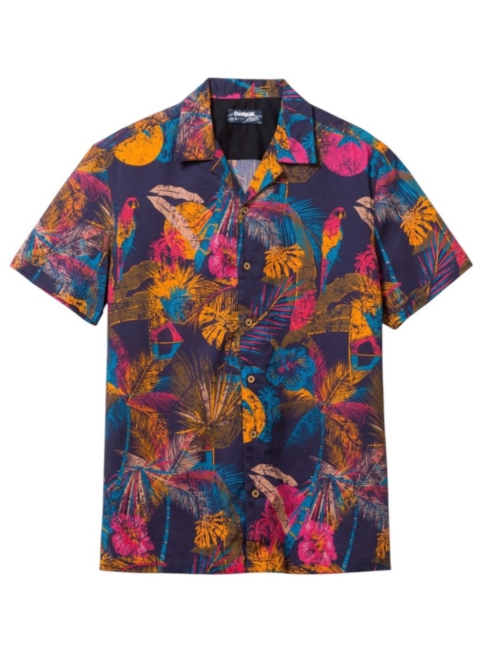 Desigual Man Tropical Short Sleeve Front Shirt Size Medium